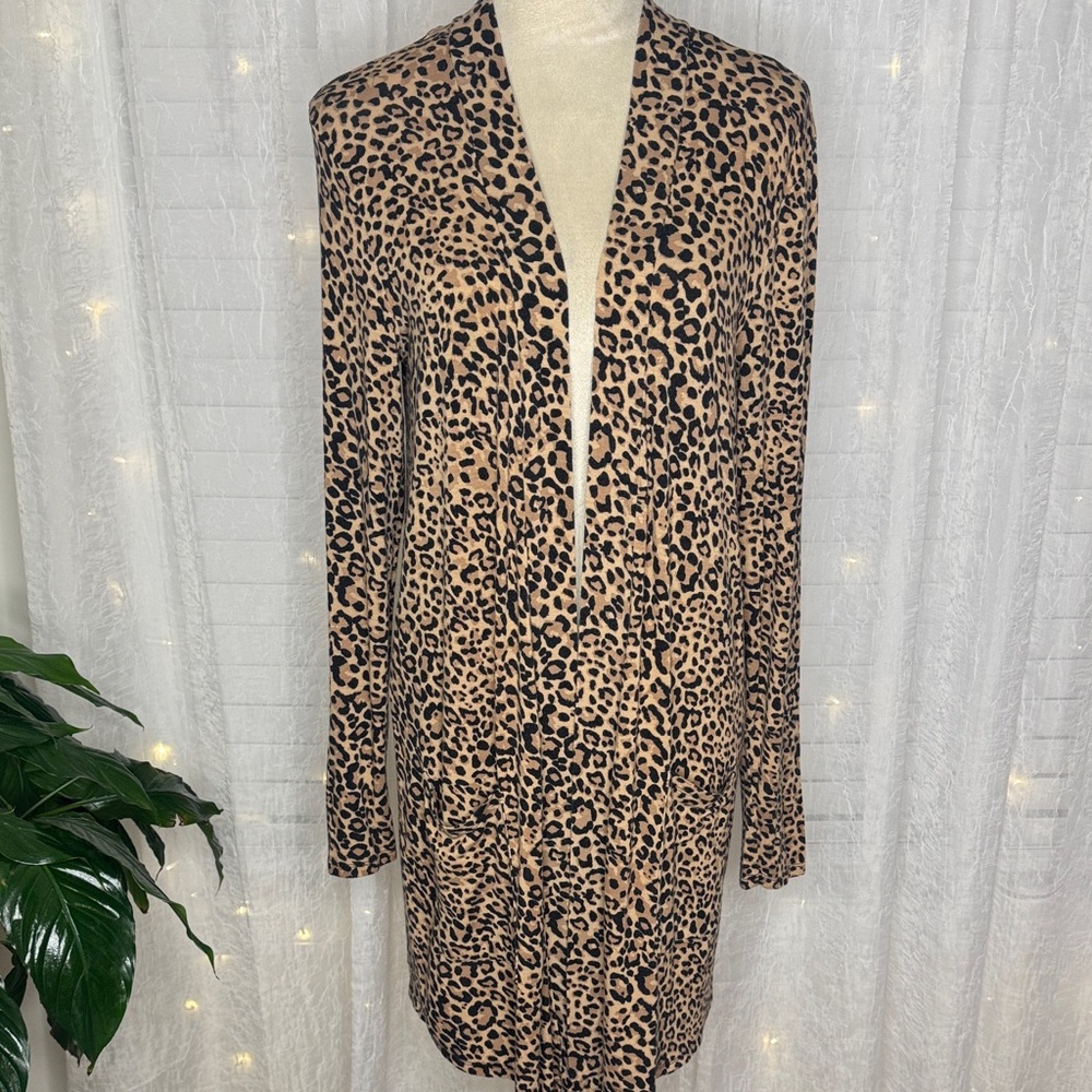 Zenana Outfitters Leopard Print Open Front Cardigan - Tan & Black